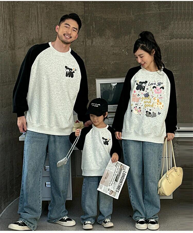 親子お揃い ラグランスリーブ シャツ 男女兼用 ペアルック イヌ柄 カップル 家族 ...
