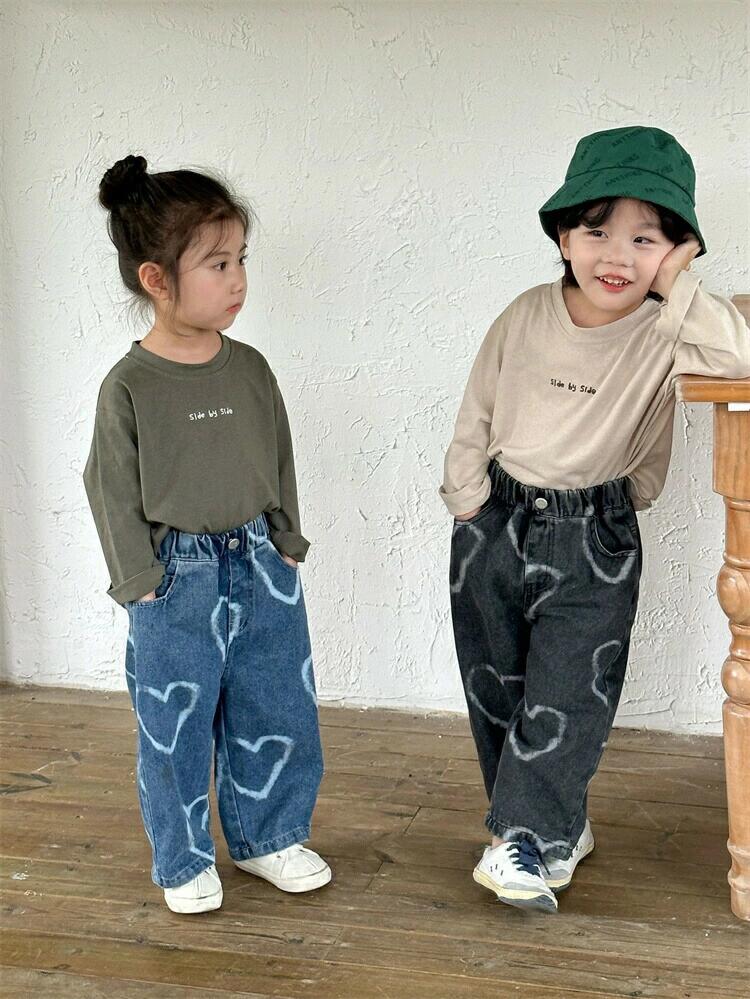 兄妹お揃い デニムパンツ キッズ ジーンズ ジーパン ハート柄 ボトムス ロングパンツ ウエストゴム ギフト 薄手 おしゃれ デニムパンツ チノパン 長ズボン 韓国 子供服 ジュニア 女の子 男の子 男児 ゆったり 通園 子供ジーンズ プレゼント 撮影 80-150cm