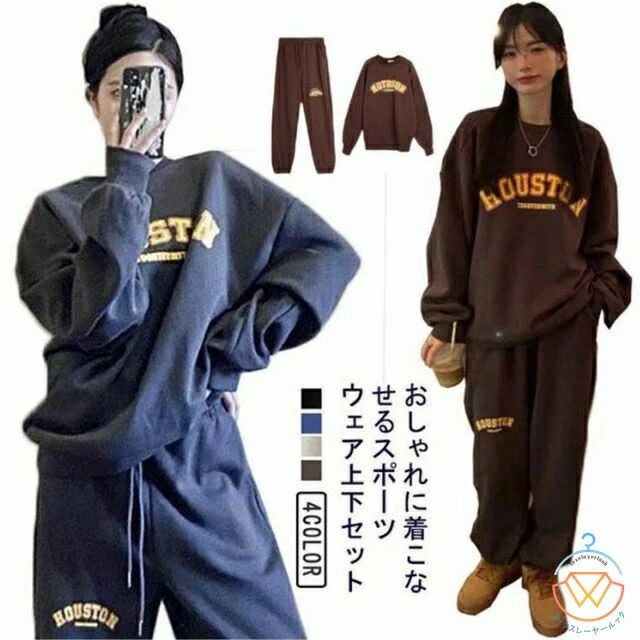 パーカー セットアップ スウェット レディース プルオーバー ジャージ 上下セット 春秋 冬 薄手 長袖 長パンツ スポーツウェア ジム 運動 おしゃれ リラックス 体型カバー クルーネック パジャマ ルームウェア カジュアル 可愛い ギフト