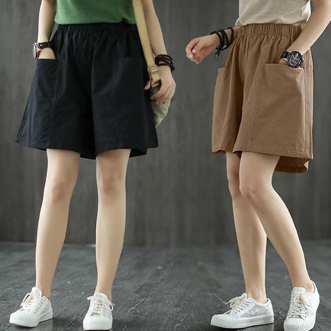 ハーフパンツ レディース ショートパンツ 大きいポケット 5分丈パンツ 夏 ワイドパンツ 五分丈 着痩せ 半ズボン サマーパンツ 体型カバー 短パン
