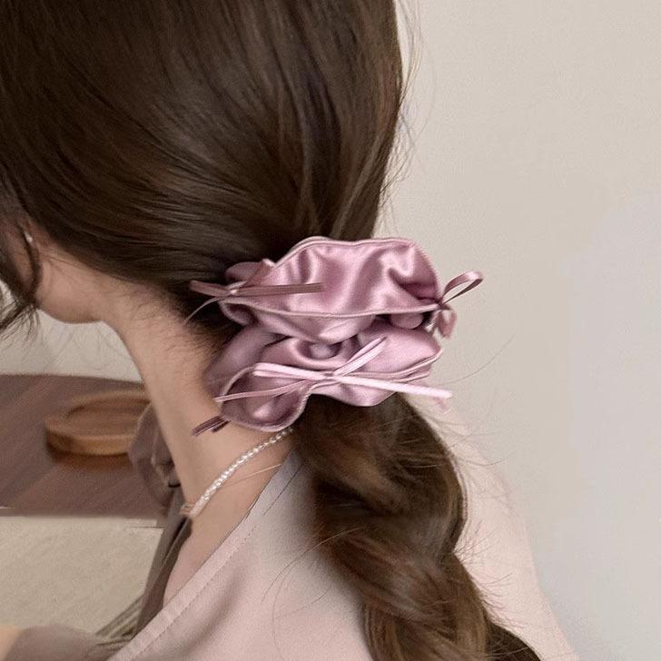 ヘアゴム 女性用 フレンチバレエ リボン 蝶結び サテン生地 高級感 ドーナツ型 シンプル 上品 ヘアアクセサリー 日常使い 髪飾り 光沢加工 伸縮性 かわいい ポニーテール まとめ髪