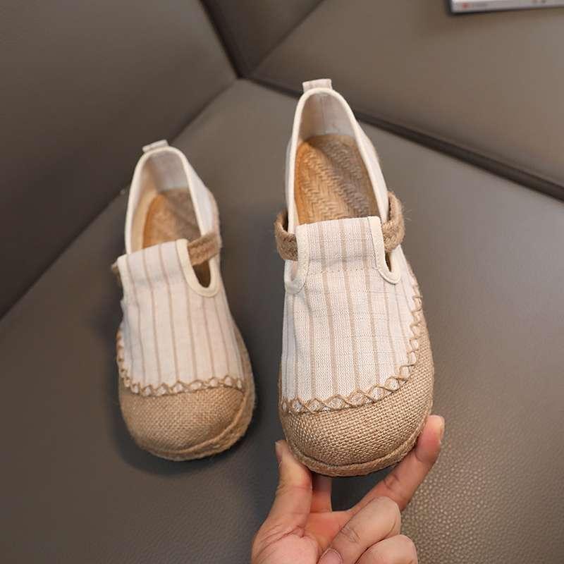 Rakuten - 靴 レディース 麻 リネン エスニック 刺繍 エスパドリーユ レトロ クラシック トラベル 普段使い 春夏 布製 ファブリックシューズ 通気性 吸汗 防滑 ラウンドトゥ ミドルヒール ストライプ チェック柄