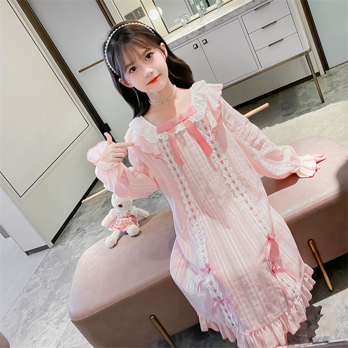 ネグリジェ 女の子 子供 パジャマ ルームウェア ゆったり 可愛い ワンピースパジャマ お姫系 部屋着 レースルームウエア 寝巻き