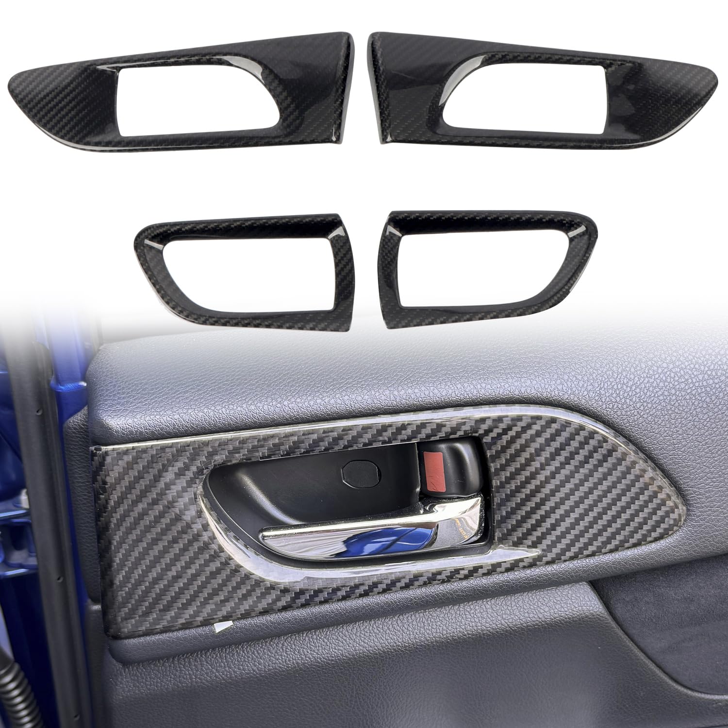 スバル WRX S4 STI VAG/VAB型 レヴォーグ VM4/VMG型 2014-2019 に適合リアルカーボンファイバー インナー ドア ボウル フレーム ドア ハンドルカバー 装飾ステッカー プロテクター カバー 傷防止 爪キズ防止 内装ガーニッシュドレスアップ アクセサリー 4P (艶あり)