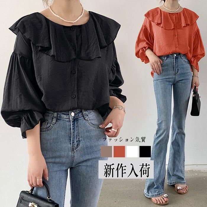 Rakuten - シャツ レディース 春夏 長袖 上品 トップス ブラウス カットソー フレアートップス 通勤 韓国風 カジュアル 着やせ 大人