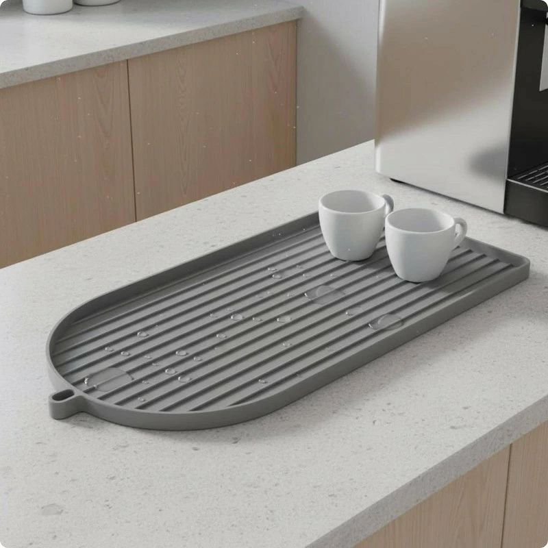 コーヒーマシンマット 排水溝付き シリコンマット リブ構造 カウンターマット すべ...