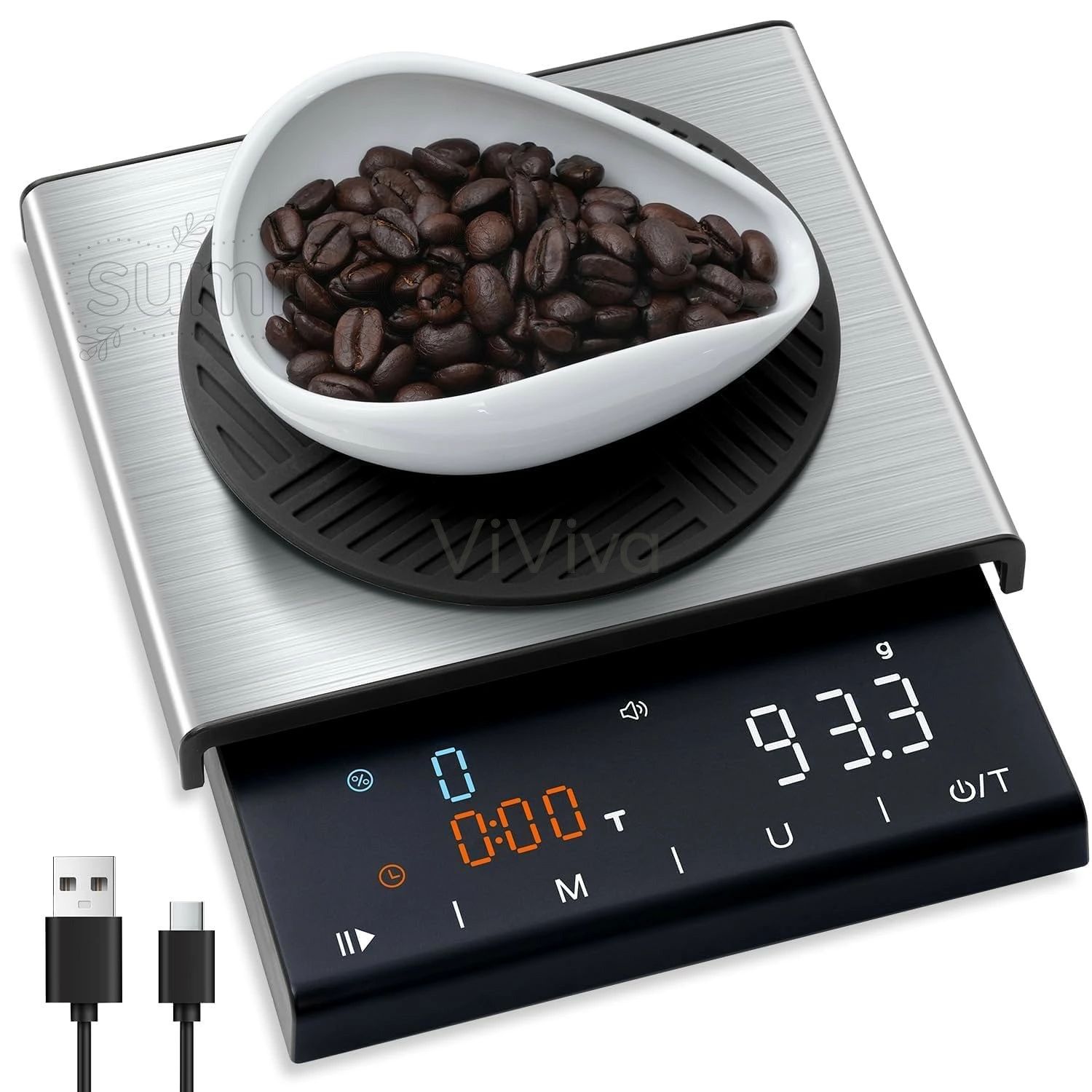 【商品名】コーヒースケール タイマー付 0.1g高精度 エスプレッソ用 充電式 LED表示 タッチ操作 | 0.1g単位で正確計量できるコーヒー用スケール タイマー機能搭載 カラフルLED表示 TypeC充電式 手淹れやエスプレッソに対応【価格】10680円【商品説明】? 【抽出のブレを解消 正確な計量で理想の一杯へ】コーヒーの味を左右する粉量や注湯量を正確に管理したい方に最適な高精度コーヒースケールです 0.1g単位で細かく計量でき安定した抽出結果をサポートします 0.5gから3000gまで幅広く対応します? 【タイマー機能搭載 簡単操作で抽出管理】エスプレッソやハンドドリップに便利なタイマー機能を搭載 自動または手動で時間を管理でき粉量と抽出時間を同時に確認できます タッチ操作と高感度センサーによりスムーズに使用できます? 【耐久ステンレス皿 シリコンマット付きで使いやすい】計量部分にはお手入れしやすいステンレス素材を採用 耐熱シリコンカバーがカップやサーバーを安定させ表面の傷や熱による影響を軽減します 毎日の使用でも清潔な状態を保てます? 【見やすいLED表示 省エネ設計で安心使用】大型カラフルLEDディスプレイにより明るい場所や暗い場所でも数値を確認しやすい設計です TypeC充電式600mAhバッテリーを搭載し約3時間で充電可能 未使用時は自動電源オフで節電します? 【家庭から店舗まで幅広く活躍】エスプレッソマシン ハンドドリップ コーヒー【商品名】コーヒースケール タイマー付 0.1g高精度 エスプレッソ用 充電式 LED表示 タッチ操作 | 0.1g単位で正確計量できるコーヒー用スケール タイマー機能搭載 カラフルLED表示 TypeC充電式 手淹れやエスプレッソに対応【価格】10680円【商品説明】? 【抽出のブレを解消 正確な計量で理想の一杯へ】コーヒーの味を左右する粉量や注湯量を正確に管理したい方に最適な高精度コーヒースケールです 0.1g単位で細かく計量でき安定した抽出結果をサポートします 0.5gから3000gまで幅広く対応します? 【タイマー機能搭載 簡単操作で抽出管理】エスプレッソやハンドドリップに便利なタイマー機能を搭載 自動または手動で時間を管理でき粉量と抽出時間を同時に確認できます タッチ操作と高感度センサーによりスムーズに使用できます? 【耐久ステンレス皿 シリコンマット付きで使いやすい】計量部分にはお手入れしやすいステンレス素材を採用 耐熱シリコンカバーがカップやサーバーを安定させ表面の傷や熱による影響を軽減します 毎日の使用でも清潔な状態を保てます? 【見やすいLED表示 省エネ設計で安心使用】大型カラフルLEDディスプレイにより明るい場所や暗い場所でも数値を確認しやすい設計です TypeC充電式600mAhバッテリーを搭載し約3時間で充電可能 未使用時は自動電源オフで節電します? 【家庭から店舗まで幅広く活躍】エスプレッソマシン ハンドドリップ コーヒー