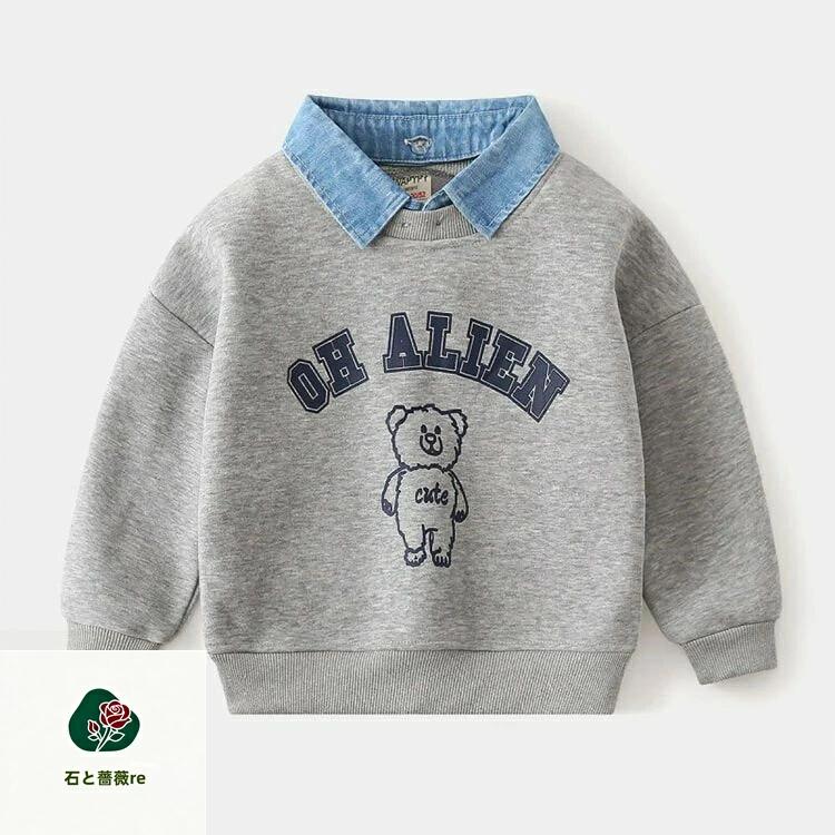 Grace Selectの重ね着風 子供服 秋冬 トレーナー 男の子 キッズ スウェット 裏起毛 レイヤード パーカー フードなし 子ども服 トップス 長袖 韓国風 キッズファッション｜アングル3