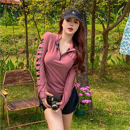 大きいサイズ 水着 フィットネス レディース 服みたいな水着 長袖 フィットネス水着 グリーン ワインレッド 二の腕もカバー 体型カバー 紫外線カット 6L 5L 4L 3L LL 2L L M ぽっちゃり レオタード水着 30代 40代 50代 ママ ミセス シニア おしゃれ graceshop-2-10028130 グレースショップ サンプル画像3