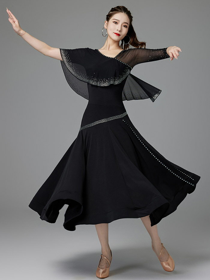 社交ダンス ドレス 社交ダンス 衣装 ワンピース モダン スタンダード ルンバ レッスン着 長袖 M L 2L 3L ブラック マゼンタ ブルー dm662c0c0lc