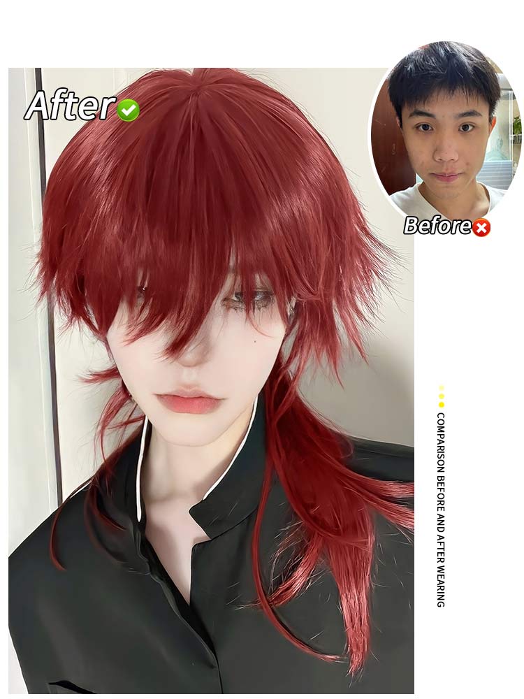 ウィッグ メンズ かつら ショート ウルフ インナーカラー フルウィッグ レッド 男装 赤 男性 原宿 イケメン ハンサム 自然 小顔 耐熱 人気 ファッション イメチェン 男女兼用 短髪 ネット付き