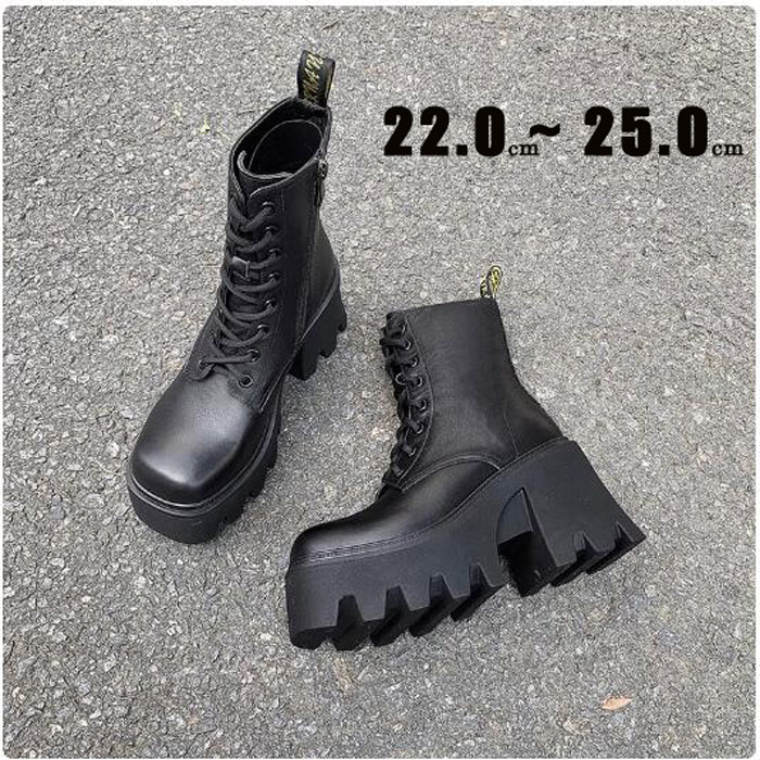 ショートブーツ レディース ブーティ 編み上げ 太ヒール パンク 原宿系 厚底 ブーツ 黒 ショートブーツ ヒール 靴 ブーツ シューズ カジュアルシューズ 美...