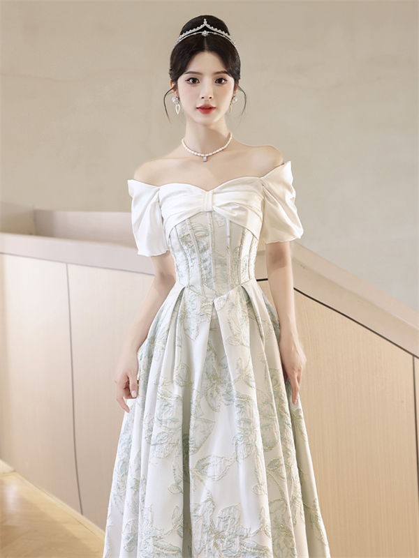 ドレス 大人 ピアノ発表会 演奏会 ロング丈 結婚式 パーティードレス ロングドレス 編み上げ お呼ばれ 袖あり 高級感 二次会 20代 30代 きれいめ 可愛い ライトグリーン 緑