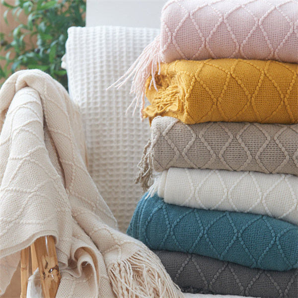 9色 ブランケット ニット 毛布 お昼寝 おしゃれ ベッド ソファー 膝掛け カバー ひざ掛け フリンジ インテリア 北欧 洗える 暖かい 寝具 マルチカバー 掛け毛布 シングル かわいい イエロー グレー ホワイト ee001d3d3jc