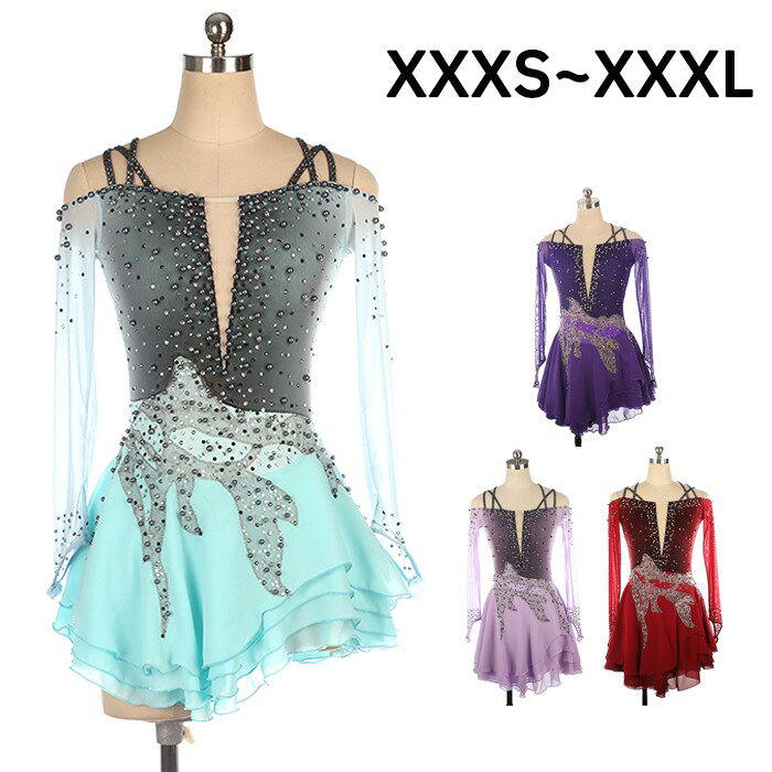 フィギュアスケート ドレス 女の子 レディース コンクール 衣装 競技用 演出服 レッスン着 透け感 アイ..