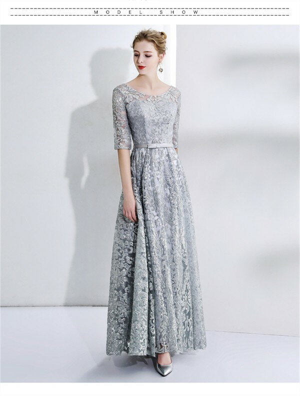 ドレス 大人 ピアノ 発表会 ロングドレス 演奏会 結婚式 母親 パーティードレス ワンピース フォーマルドレス イブニングドレス 30代 40代 50代 大きめ 親族 レース 袖あり 成人式 同窓会 お呼ばれ 演奏会用ドレス 二次会 フォーマル 披露宴 グレー 灰 大人