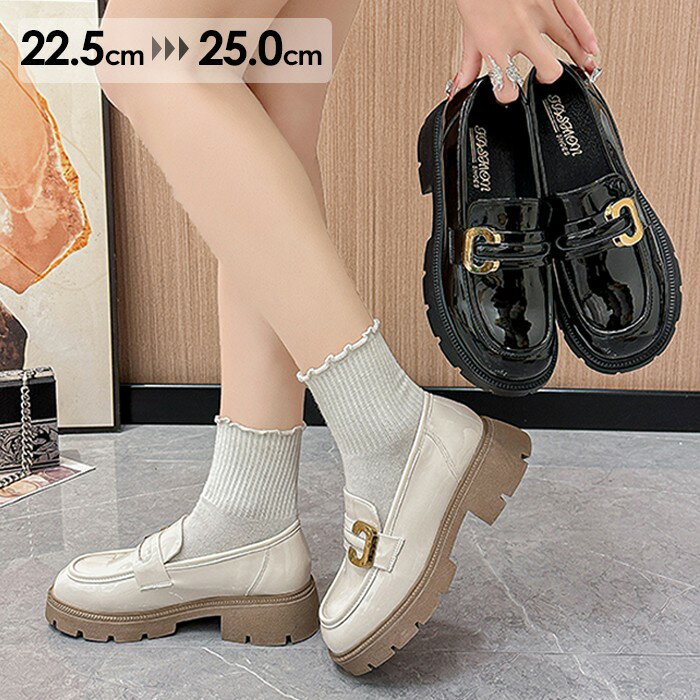 ローファー 金具付き バックル レディース 個性的 学生 厚底 5cmヒール 可愛い おしゃれ JK 女の子 カ..