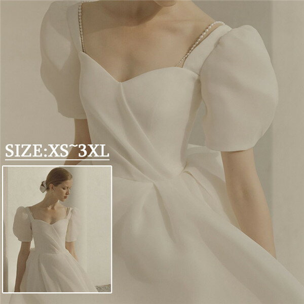 パフスリーブ プリンセスライン プリンセス かわいい シンプル 袖付き パーティードレス 結婚式 ワンピース フォーマルドレス 大きいサイズ エレガント 透け感 お呼ばれドレス 成人式 結婚式 披露宴 謝恩会 da392g4g4jc