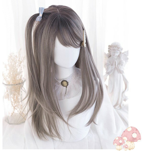 ウィッグ フルウィッグ 長髪 ロング　ロングウィッグ ぱっつん前髪 ロリータ lolita 前髪あり 原宿風 かつら コスプレ 可愛い 大人用 普段使い 文化祭 イベント 学園祭 演劇 舞台 学芸会 グレー dp042jc