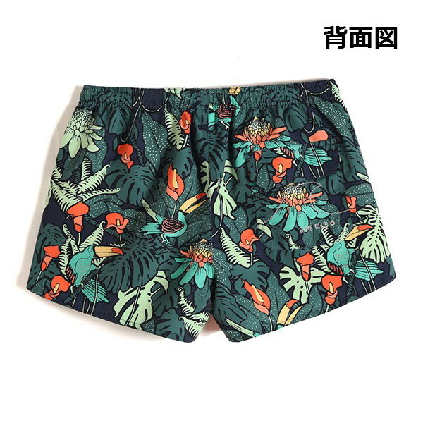 水着 メンズ サーフパンツ 速乾 ショートパンツ 短パン 水陸両用 ビーチパンツ 大きいサイズ 海パン 植物柄 スイムパンツ リゾート 海 プール 行楽 レジャー 旅行 サーフィン グリーン S/M/L/LL/3L/4L eh057jc