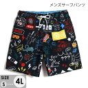 水着 メンズ サーフパンツ 速乾 ショートパンツ 短パン 水陸両用 ビーチパンツ 大きいサイズ 海パン 総柄 スイムパンツ リゾート 海 プール 行楽 レジャー 旅行 サーフィン ブラック S/M/L/LL/3L/4L eh120jc