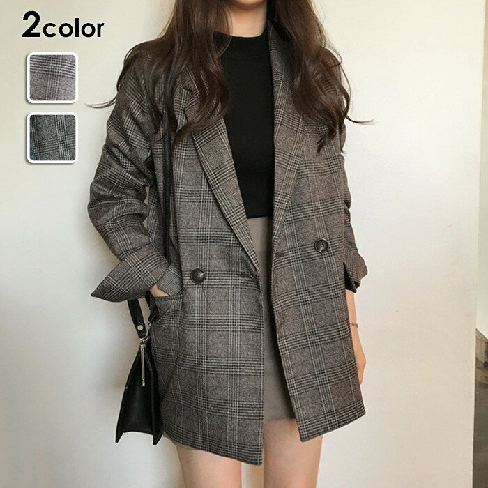 チェスターコート チェック柄 レディース ジャケット アウター 秋 冬 冬服 体型カバー 防寒 ブラウン グレー