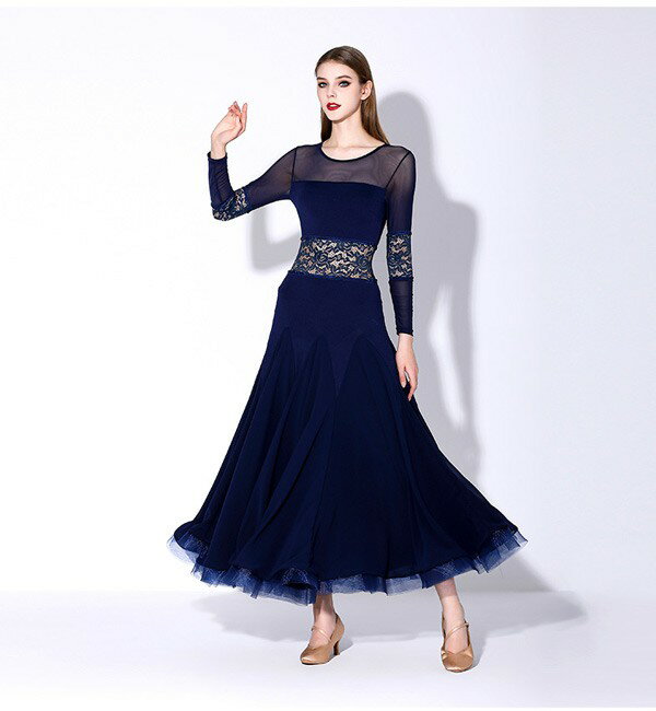 社交ダンス 衣装　モダンドレス 花柄 透け感 ラテン衣装 ロングドレス ダンスウエア 大きい裾 競技着 練習服 ワルツ タンゴ服 インターナショナルダンス モダンダンス ワンピース スタンダードドレス ダンスドレス イベント演出用s m l 2l 3l dm089l9l9jc