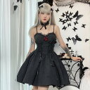 ワンピース レディース 赤いバラ キャミワンピース ハロウィン 春夏秋 おしゃれ Aライン 個性的 黒 セクシー dd004lalajc