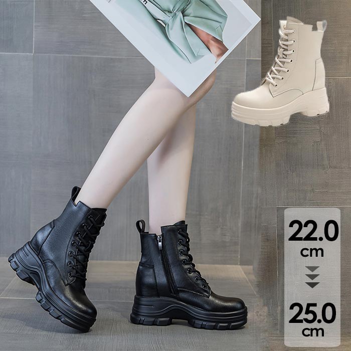ショートブーツ レディース 厚底 レザースニーカー 編上げタイプ インヒール 厚底 ブーツ 歩きやすい 痛くない 美足 防寒 秋冬 PU 韓国 通勤 大人 22...