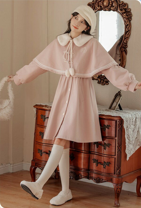 ステンカラーコート 冬服 レディース もこもこ ジャケット ミディアムコート 膝丈 コート ロリータ ロリータコート ロリータアウター トップス アウター 小柄 可愛い ファー付き 学生 通学 通勤 日常着 着痩せ 女の子 長袖 袖あり 冬 ゴスロリ dg671m4m4lc