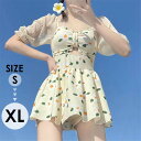 ワンピース水着 レディース 学生 女の子 パフスリーブ袖 胸パット付き パンツ付き 着瘦せ 写真映え 撮影用 海 夏 シンプル セクシー 可愛い 体型カバー 温泉 韓国風 df009m5m5d7
