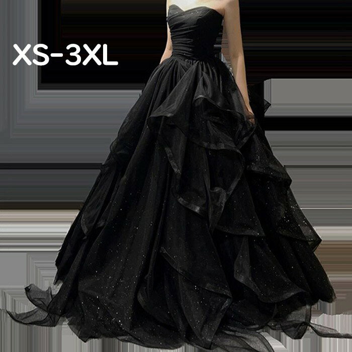 ドレス レディース ロング丈 ピアノ 発表会 パーティードレス チューブトップドレス 結婚式 肩出し 袖..