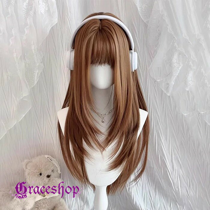ウィッグ レディース フルウィッグ ロング ブラウン ストレートヘア 前髪あり コスプレ 個性的 パーティー イベント ロリータ ハロウィン ゴスロリ コスチューム 原宿風 仮装 超自然 かつら wig Lolita 小顔 文化祭 学園祭 dp015m6m6sa
