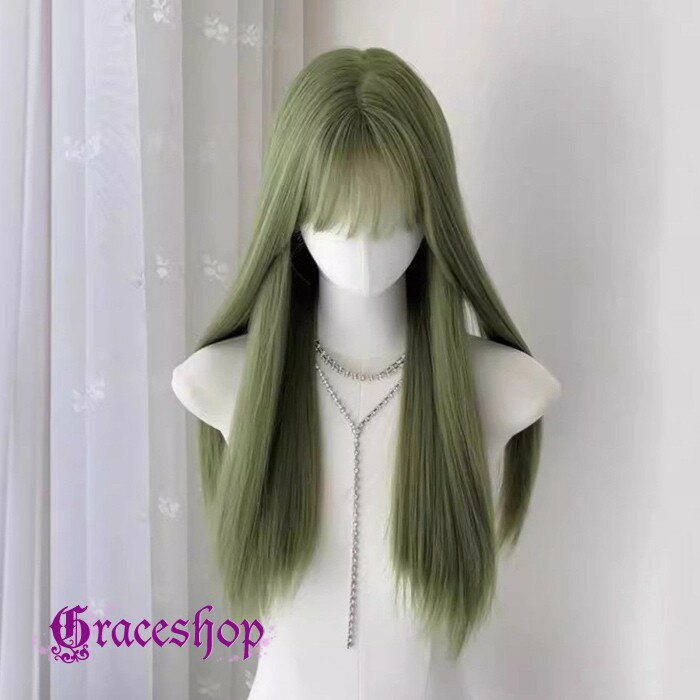 ウィッグ レディース フルウィッグ ロング グリーン ストレートヘア 前髪あり コスプレ 個性的 パーティー イベント ロリータ ハロウィン ゴスロリ コスチューム 原宿風 仮装 超自然 かつら wig Lolita 小顔 文化祭 学園祭 dp017m6m6sa
