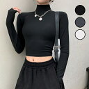 セクシー トップス ショート 丈 トップス へそ出し 短丈 ハイネック 長袖 レディース 黒 白 灰色 おしゃれ ショート 肌見せ 春 秋 冬 春物 秋物 カジ...