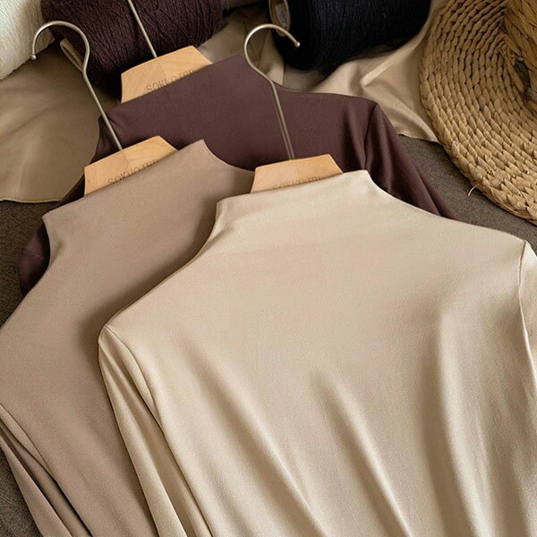 インナー トップス 無地 レディース シンプル 春 秋 冬 ハイネック 伸びる 伸縮性 おしゃれ ストレッチ 長袖 おしゃれ タートルネック 重ね着 レイヤード コーデ 柔らかい エレガント OL 通勤 オフィス dg211n1n1d7