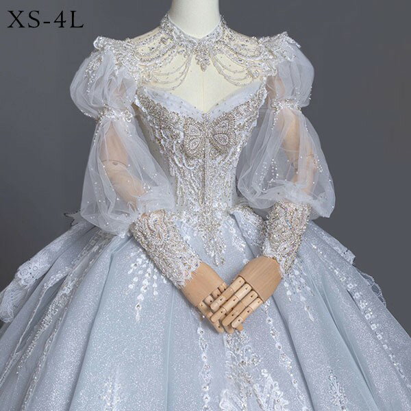 ウエディングドレス ワンピース 白 花嫁 大人 ロングドレス 大きいサイズ 小さいサイズ キラキラ パフ 結婚式 二次会 披露宴 前撮り 後撮り ロング 撮影 レディース 韓国 イブニングドレス パーティードレス dg272n1