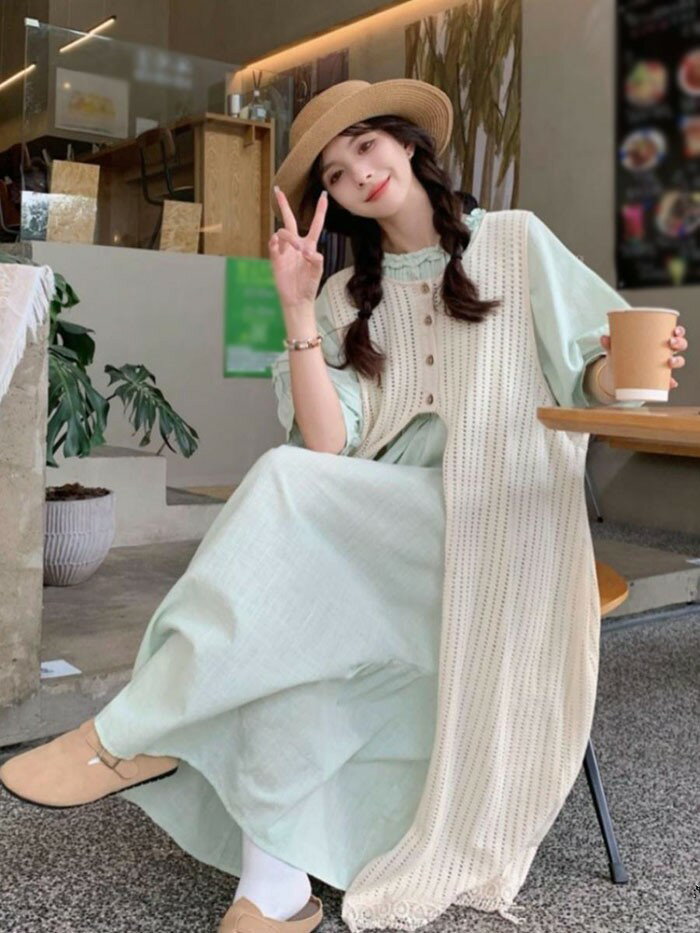 ロングベスト ワンピース追加可 大人可愛い 重ね着 夏ワンピース ゆるワンピ 夏 小柄 サマー ワンピ レディース 半袖 ロング丈 ロングワンピ 大人 体型カバー 旅行 シンプル オシャレ 韓国 無地 20代 30代 40代 dg339n1n1jc