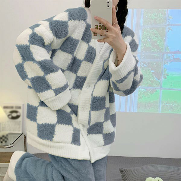 もこもこ ルームウェア 上下セット チェック柄...の紹介画像3