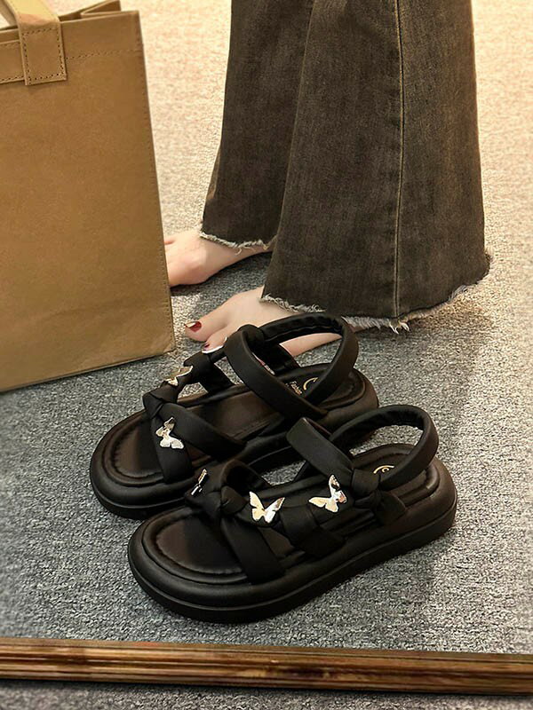 厚底サンダル 蝶々柄 ストラップサンダル ブー...の紹介画像3