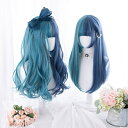 ウィッグ lolita ロリータ風 原宿風 かつら 巻き毛 ぱっつん前髪 グラデーション レディース グリーン ブルー コスプレウィッグ 可愛い ロング 耐熱ウ...