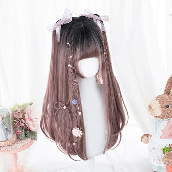 ウィッグ lolita ピンク グラデーション メッシュ ロリータ風 原宿風 かつら おしゃれ ぱっつん前髪 レディース コスプレ 可愛い ロング 耐熱ウィッグ コスチューム ミックス 仮装 大人 自然 ナチュラル イベント 文化祭 普段使い ハロウィン dp060n1