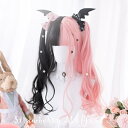 ウィッグ フルウィッグ 巻き毛 ぱっつん前髪 ロングウィッグ ふんわり前髪 ロングカール ロリータ ブラック ピンク バイカラー 前髪あり 原宿風 かつら ぱっ...