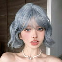 ウィッグ レディース フルウィッグ ショート 巻き髪 ブルー ぱっつん前髪 前髪あり 可愛い かわいい 大人用 コスプレ ロリータ ゴスロリ コスチューム 原宿風 仮装 超自然 かつら wig Lolita 小顔 文化祭 イベント 学園祭 ハロウィン dq080n1n1ze(4)