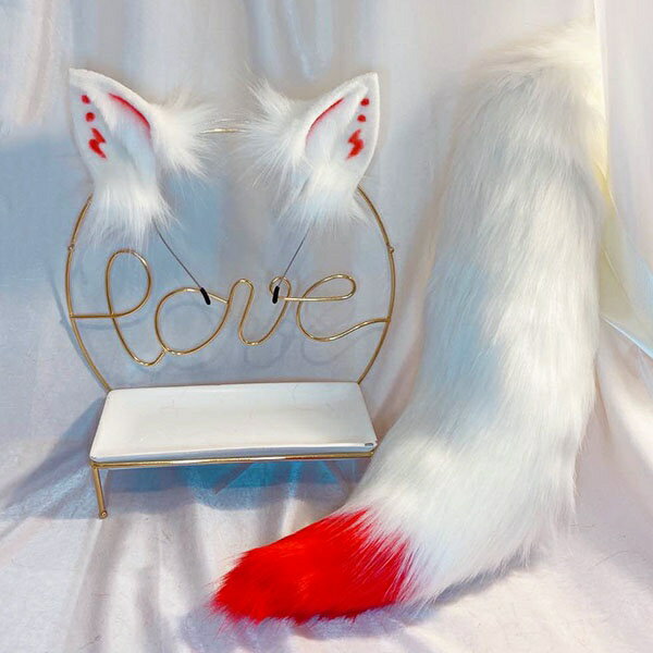 コスプレ道具 狐 狼 猫 耳 尻尾 手作り もこもこ 文化祭 学園祭 パーティー アニマル 動物 白 妖狐 COSPLAY ハロウィン 仮装 コスチューム アクセサリー イベント cosplay用 la251n1