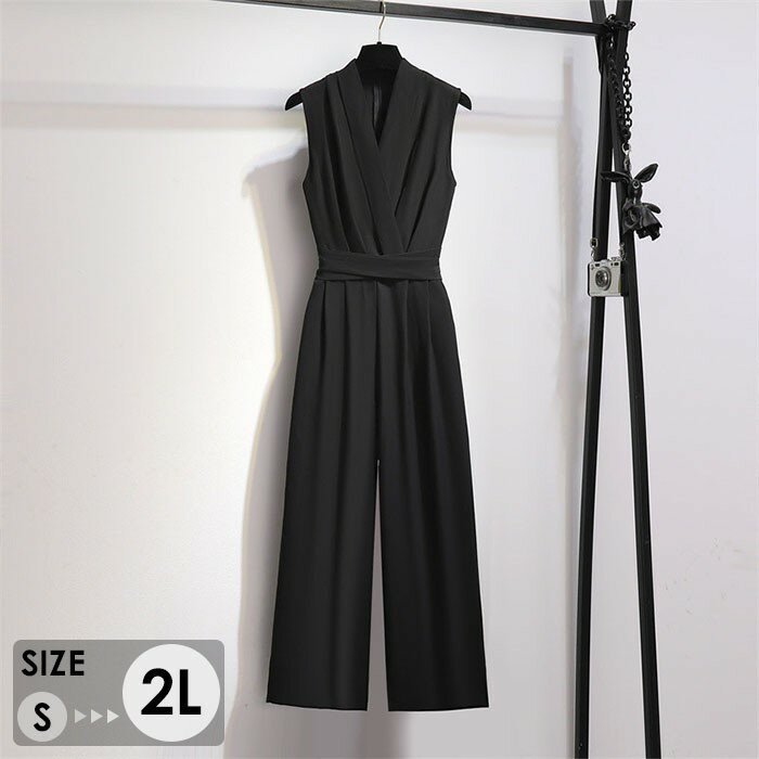 ジャンプスーツ オールインワン バックジッパー ノースリーブ Vネック パンツドレス ロングパンツ ハイウェスト パーティー 脚長効果 旅行 シンプル 普段使い オフィス カジュアル デート きれいめ 大人 ビジネス お洒落 おしゃれ n4001n1n1lc