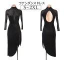 社交ダンス ラテンドレス フリンジ 競技用ドレス 長袖 ワンピース ステージ衣装 ラテン専用ドレス レッスン着 練習用 透け感 ラテンドレス 発表会用 社交ダン...