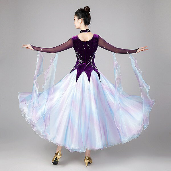 社交ダンス ドレス 競技用 社交ダンス衣装 ワンピース スタンダード ドレス キラキラ 社交ダンス 広がる 舞台 豪華 長袖 ワルツ 発表会 団体 パーティー デモ 黒 S M L XL 2XL 3XL as025s1s1d7