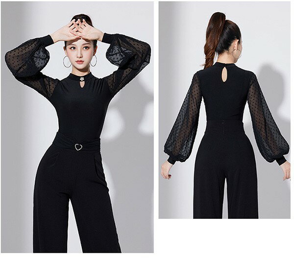 社交ダンス トップス 社交ダンス衣装 レオタード式 トップス 大きいサイズ ドット柄 ダンス用シャツ ダンスTシャツ 透け感 社交ダンス ラテンダンス ダンスウェア 練習着 長袖 カラオケ衣装 大きいサイズ レッスンウェアas040s1s1d7