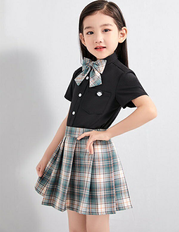 キッズスーツ 女の子 キッズフォーマル 卒業式 卒業式スーツ チェック柄 半袖 リボン プリーツスカート スカパン 黒シャツ ブラック 小学生 小学校 お受験 発表会 3点セット オシャレ 入園式 卒園式 発表会 通学 子ども服 110 120 130 140 150 160 170dg214s1s1ze